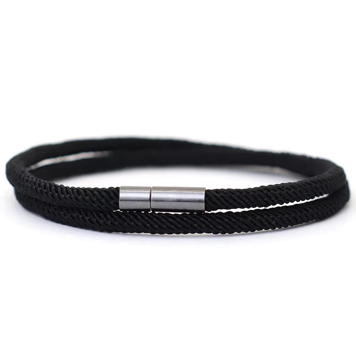 

Mens Rope Bracelet 4mm Nylon Double Layer Lucky Thread Braclet Nickel Black Detachable Buckle Gift For Him 19.5cm 7.7inch