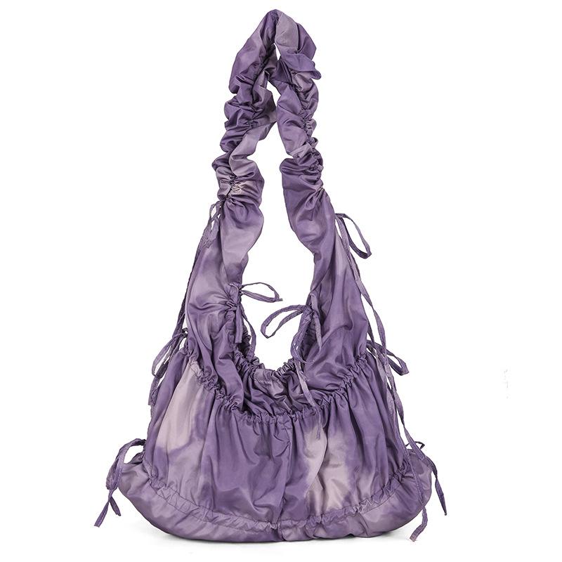 Korean Style Cloud Crossbody Bag with Colorful Laces - Trendy One-Shoulder Pleated Handbag for Shopping