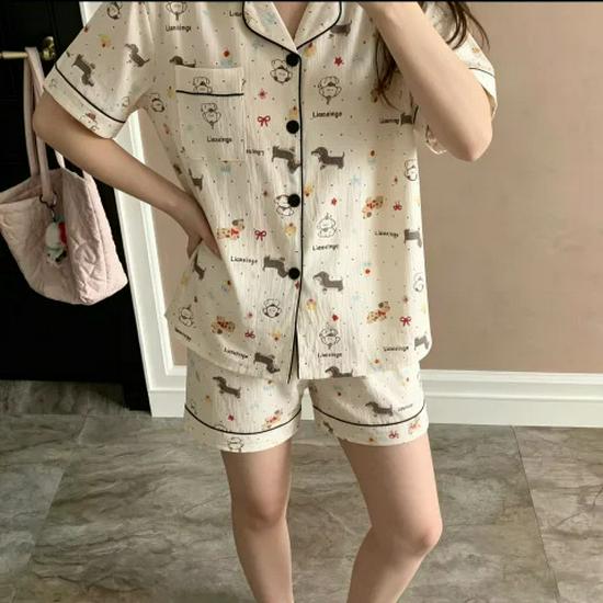 Nuovo Set Pigiama Estivo da Donna in Cotone Nuvola - Carino a Maniche Corte con Pantaloncini