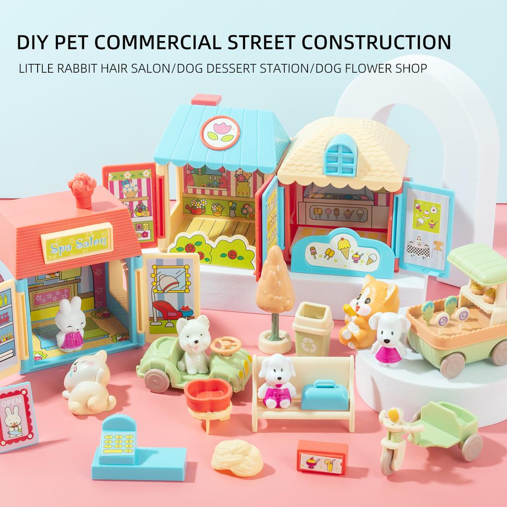 Pretend Play Toy Fashion Mini Pets Cat House Toys For Children Play House Interactive Cat Care Center Toy Accessories Kids New