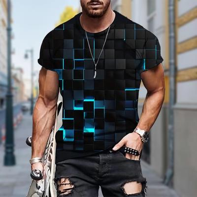 New Summer Men's Fashion T-shirt Personality Geometric Patterns Printed Men's T-shirt Top