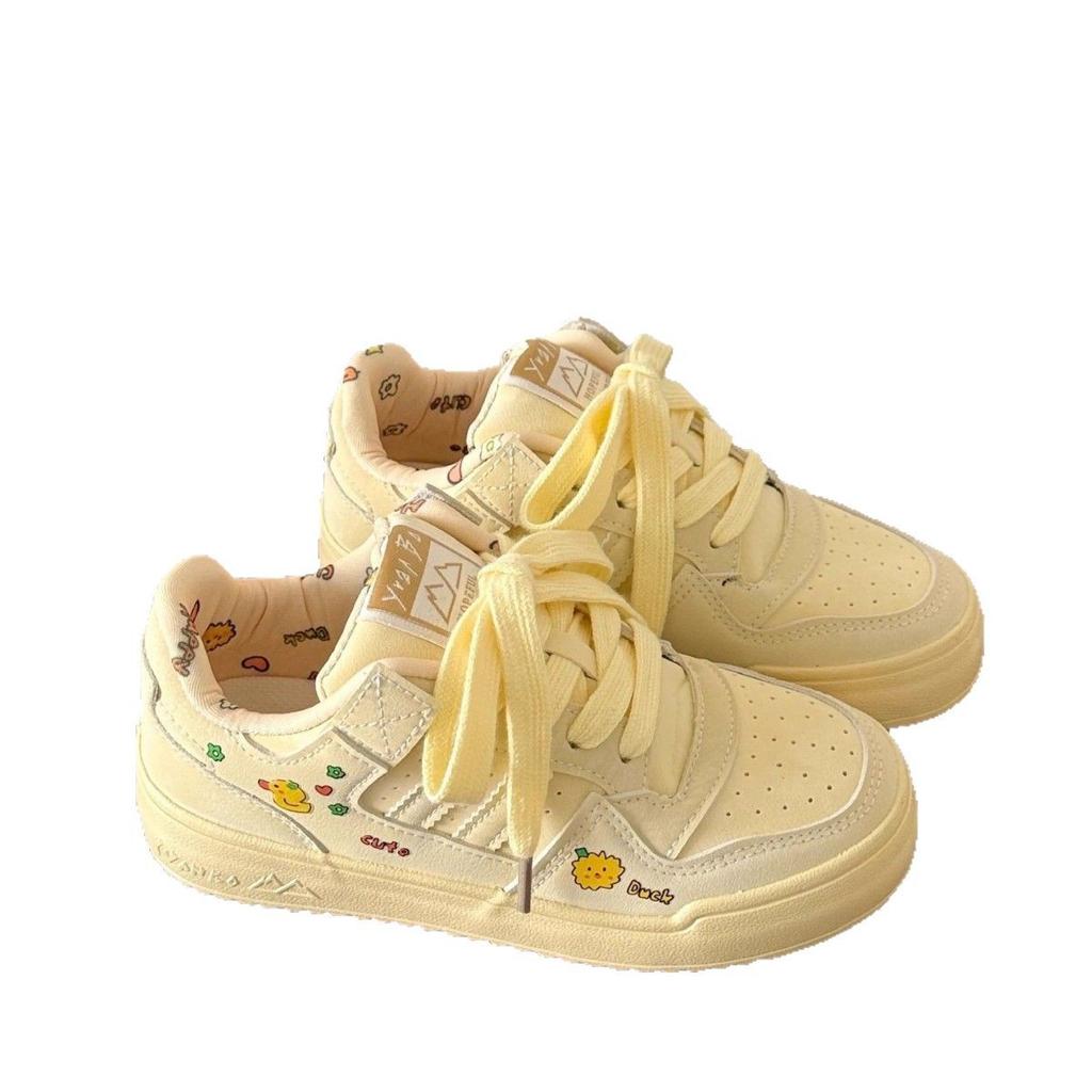 College style cute printed small yellow shoes women's 2025 spring new ins niche versatile casual board shoes bread shoes