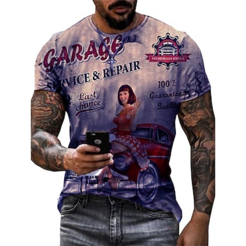 

Мужская футболка с графическим рисунком автомобиля, потертая футболка с коротким рукавом, футболка с круглым вырезом и 3D-принтом, модная базовая классическая уличная повседневная повседневная 5XL