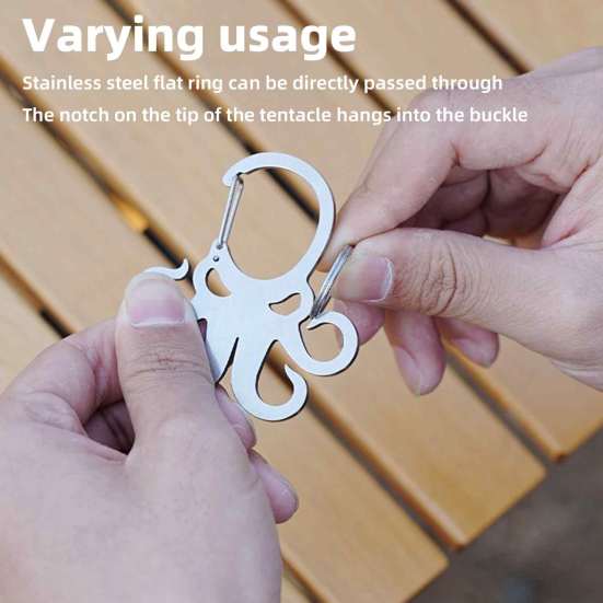 Schlüsselanhänger aus Edelstahl mit Oktopus-Motiv und abnehmbaren S-förmigen Haken. Robuster, tragbarer Autoschlüsselhalter für Outdoor-Camping, Karabiner mit Metallschnalle zum Aufhängen.