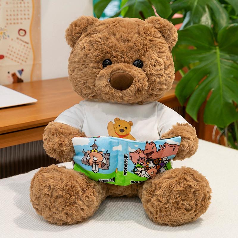 Cute Teddy Bear Hugging Flower Soccer Reading Cartoon Plush Toy For Kids Gift