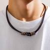Minimalist Leather Knot Round Necklace for Men Hip Hop Niche High-end Beaded Collarbone Chain Accessory for Men