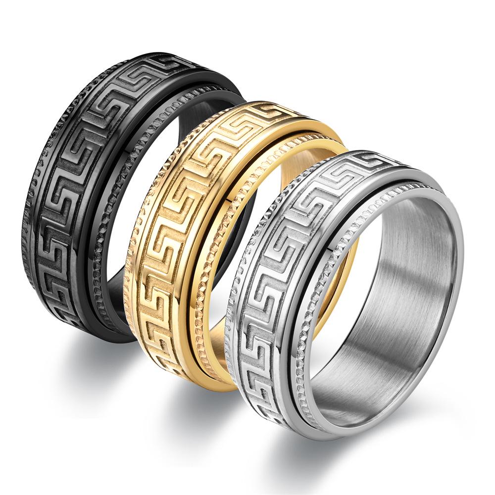 2023 European & American Fashion Rotatable Ring with Embossed Great Wall Pattern