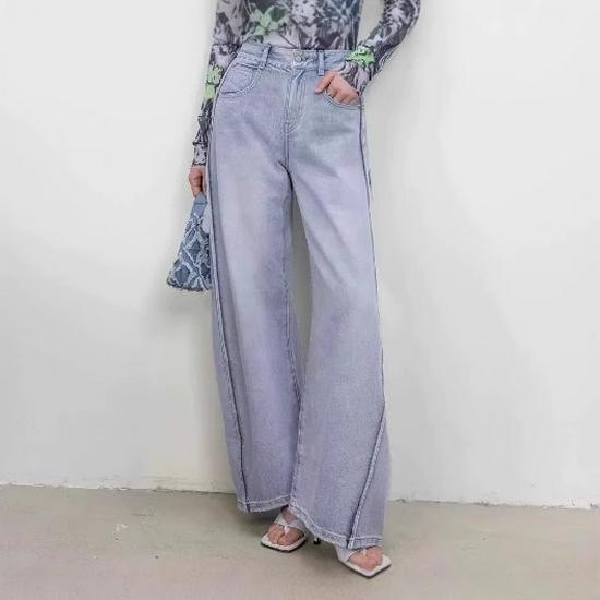 Spring 2025 Wide-Leg Flattering Jeans: Loose Fit, Hip-Covering, Banana Pants Style (5P2E11540)