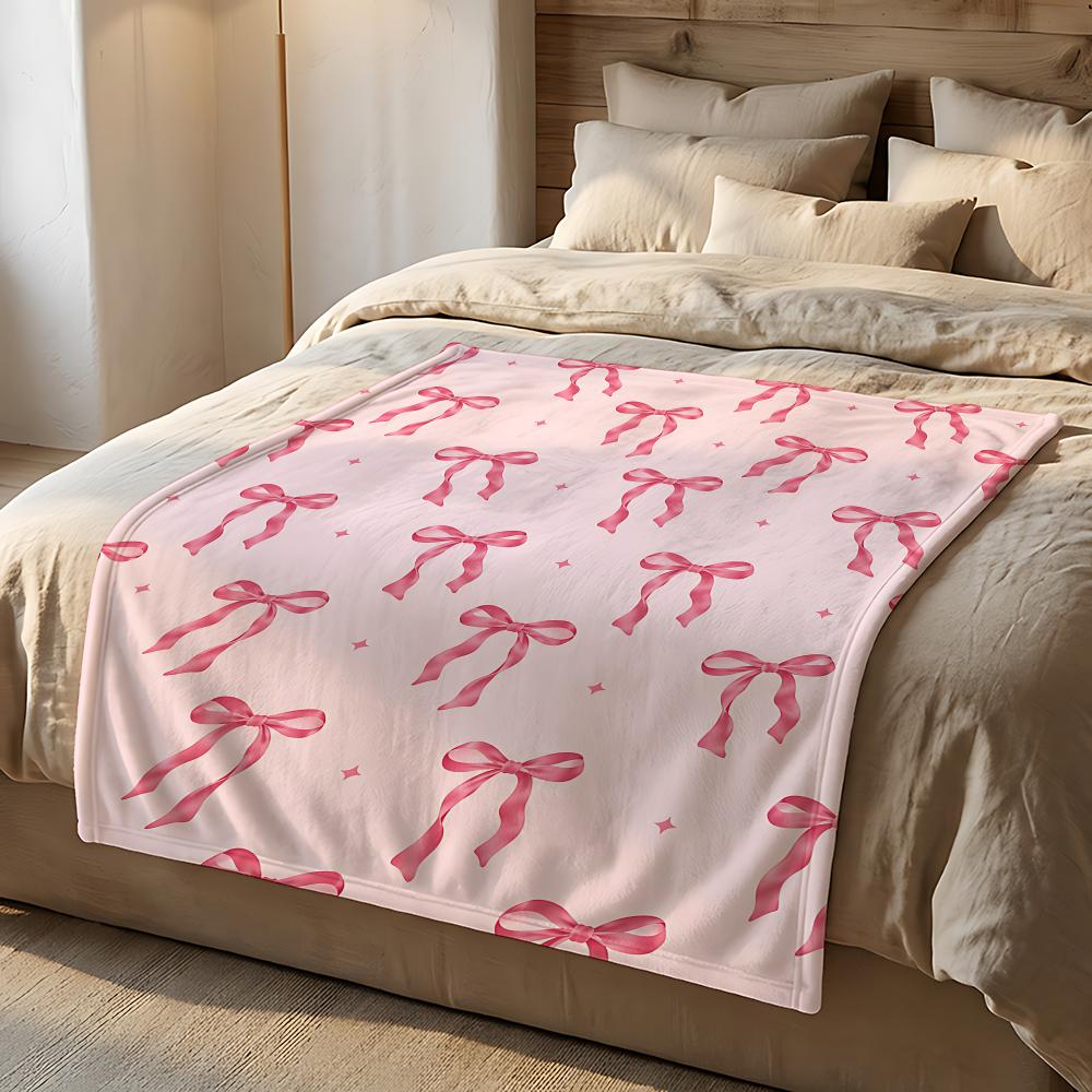 Pink Bow Set Throw Short Plush Throw Blanket Soft Skin-Friendly Multi-Scene Home Office