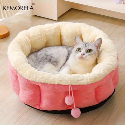 KEMORELA Extra High Side Winter Round Cat Bed Machine Washable with Soft Cushions and Non-Slip Bottom for Cat and Small Dog