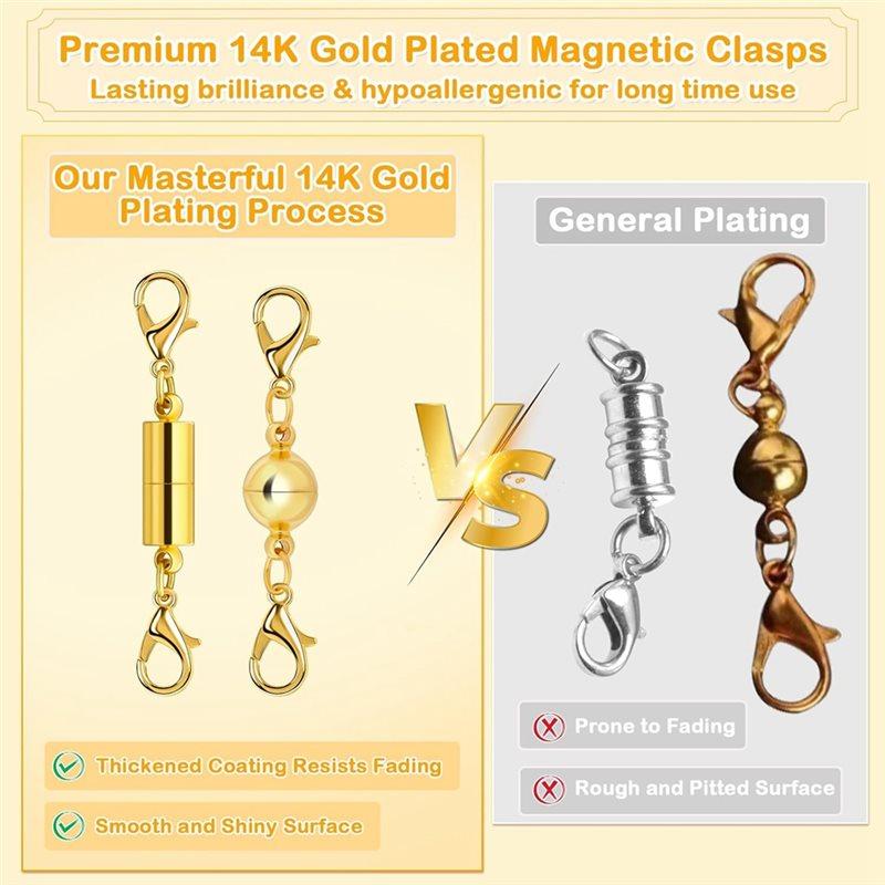A95D-Magnetic Necklace Clasp And Closures 20 Pcs, 14K Gold And Silver, Strong Magnet Jewelry Connectors
