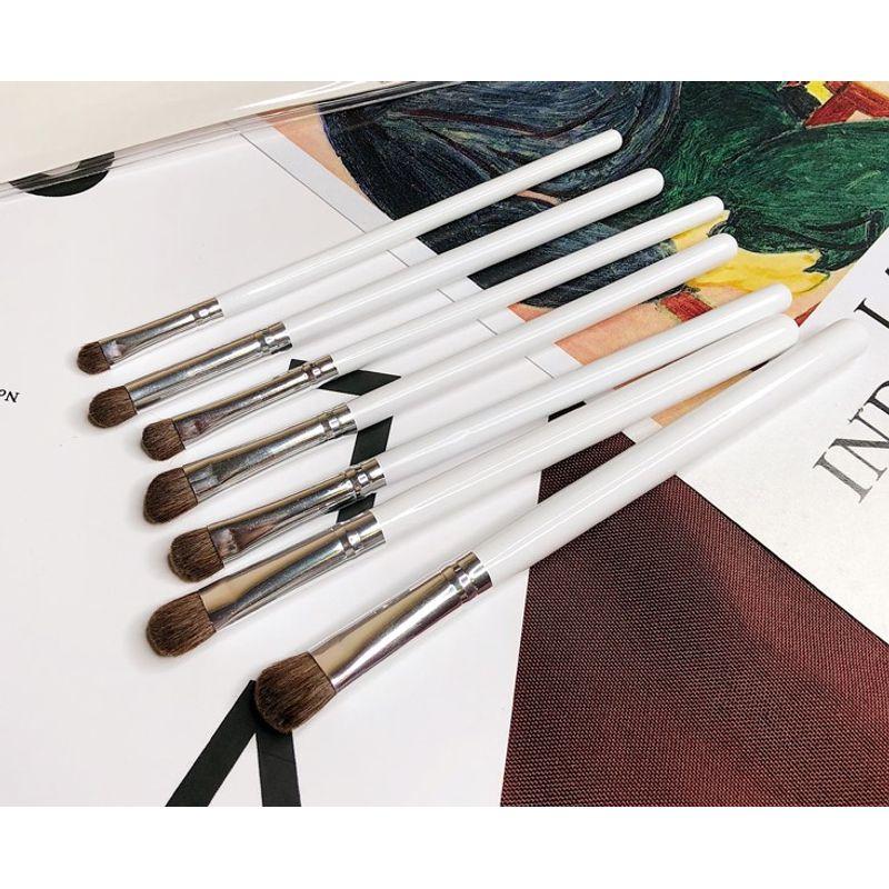 

7 шт. Кисть для теней из шерсти животных (пони), кисть для растушевки, кисть для основы, кисть для контура глаз, кисть для макияжа, инструменты для макияжа Little Horse Hair White Rod