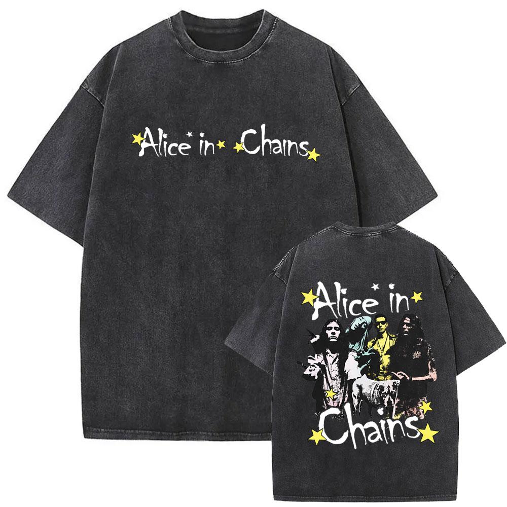 Washed Vintage Rock Band Alice In Chains T-shirt Summer Men Women Clothing Gothic Punk T Shirts Unisex Casual Soft Cotton Tshirt S