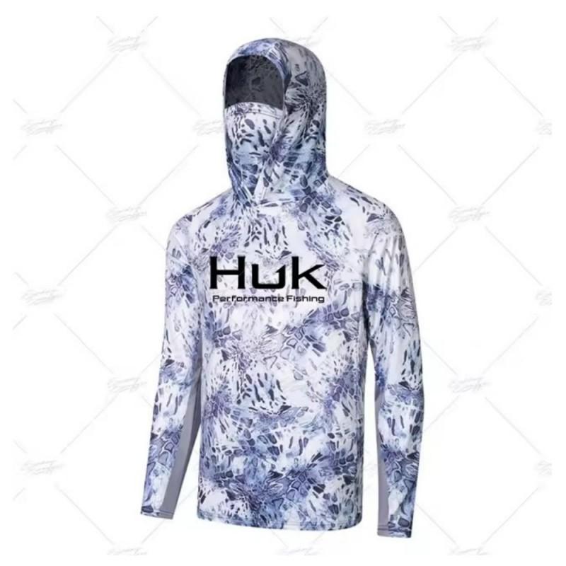 

HUK Fishing Hooded Shirt Mask Anti-ultraviolet Collar Suit Men s Long-sleeved Breathable Quick-drying T-shirt M