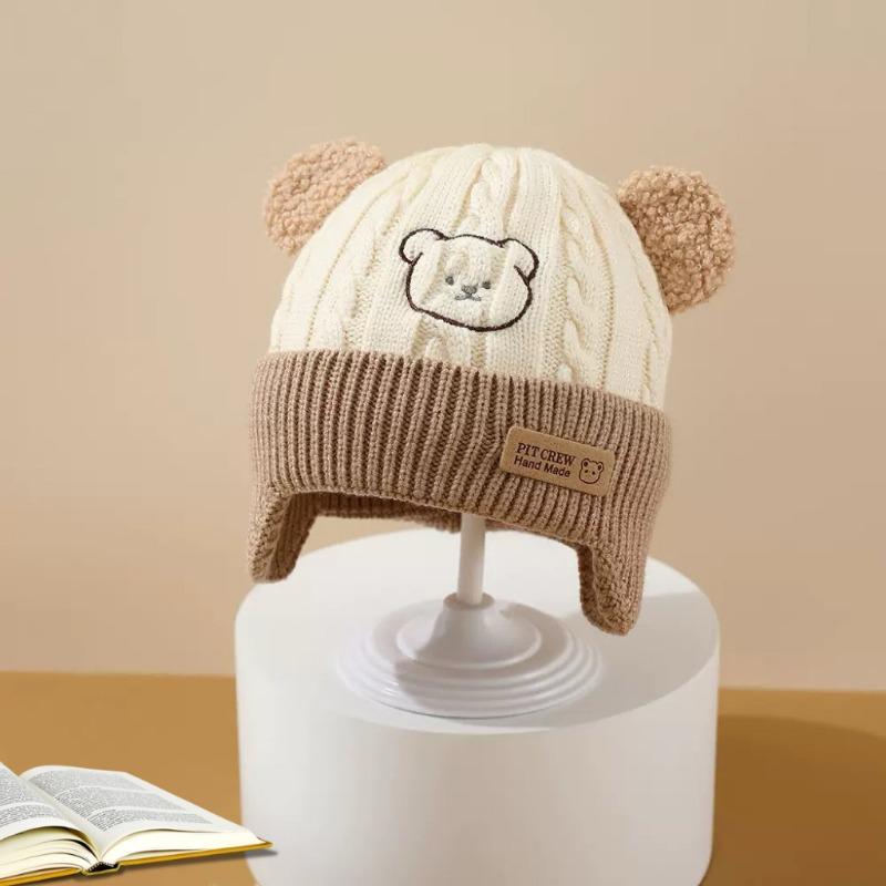 Autumn and winter warm cute bear hat ear protection hat boys and girls infant wool hat baby knitted children's hat