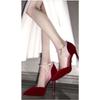 Red High Heels High Sense 2025 New Foreign Style Pearl Thin Heel Pointed Single Shoes Adult Gift Shoes Wedding Shoes Two Wear