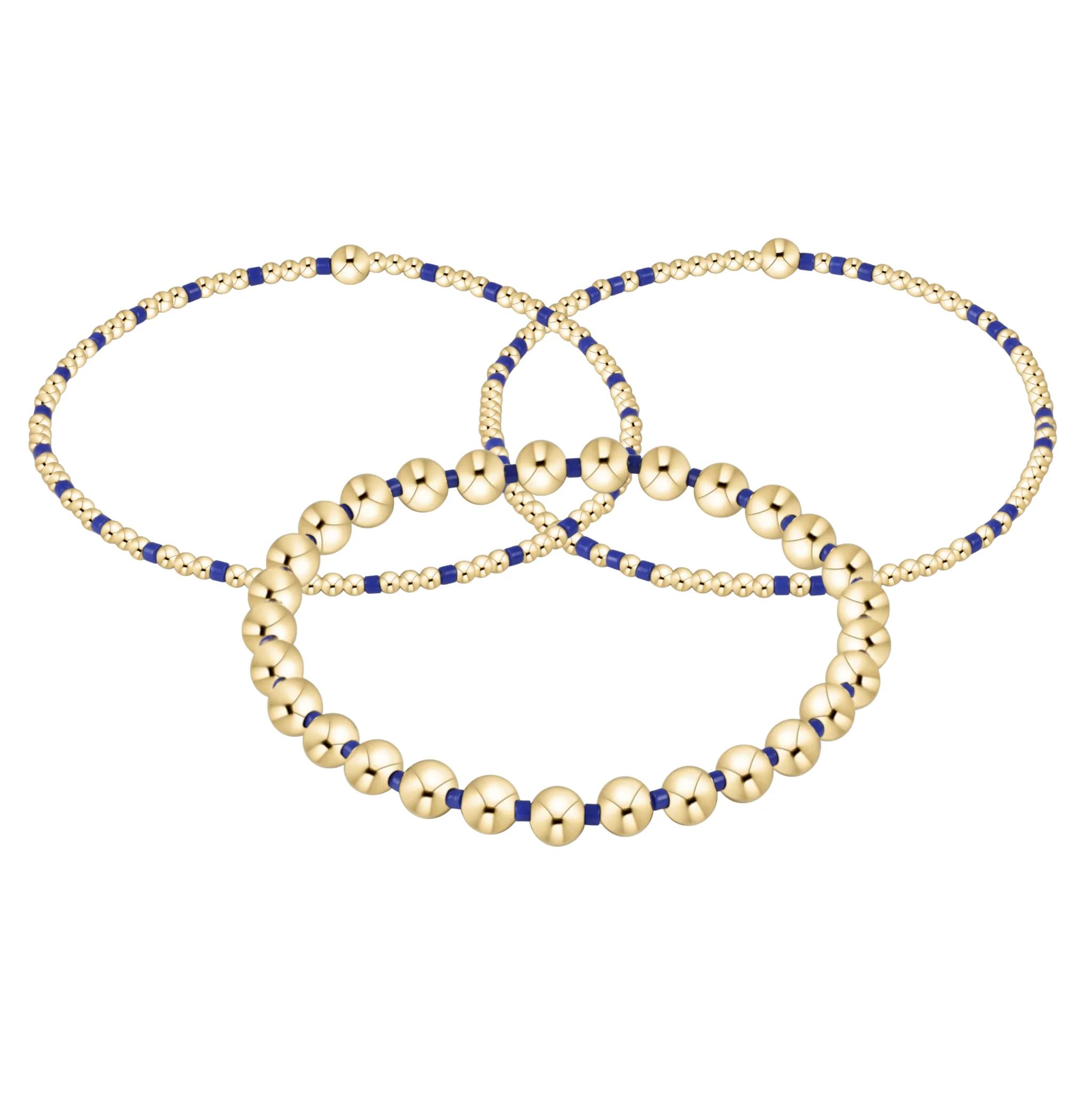 

Vlen 3Pcs 18K Gold Plated Beaded Bracelet Set Red/Black/White/Blue Elastic Stackable Ball Bead Stretch Bracelets for Women Gifts