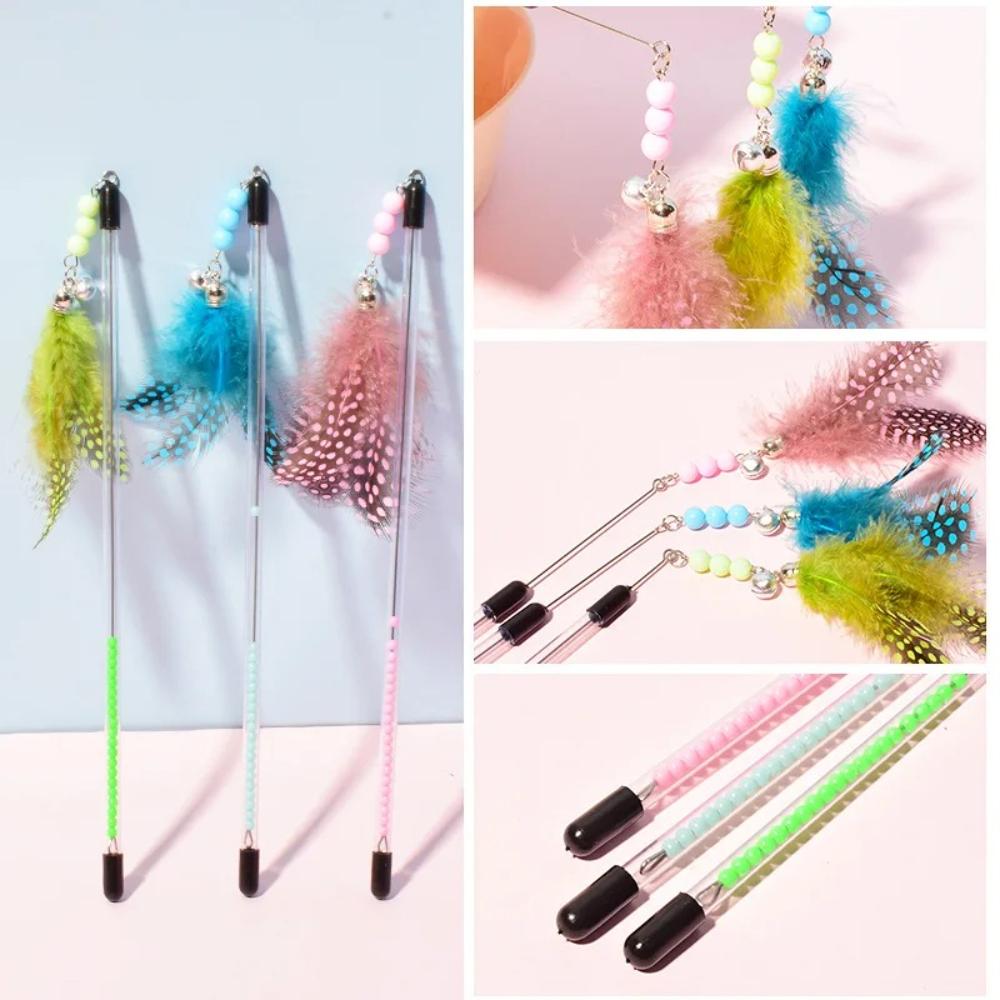 Cat Toys Feather Cats Sticks Retractable Handle Cats Toy Feather Interactive Cat Toys with Kitten Teaser Toy Pet Products