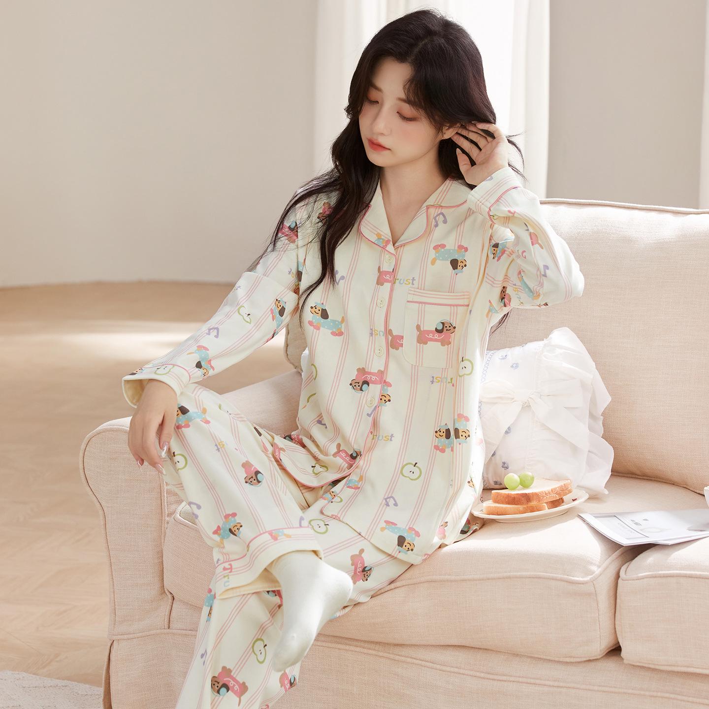 

Pure Cotton Lapel Postpartum Pajamas with Breast Pads for Breastfeeding - 180g & 220g 3XL - 165-180 lbs
