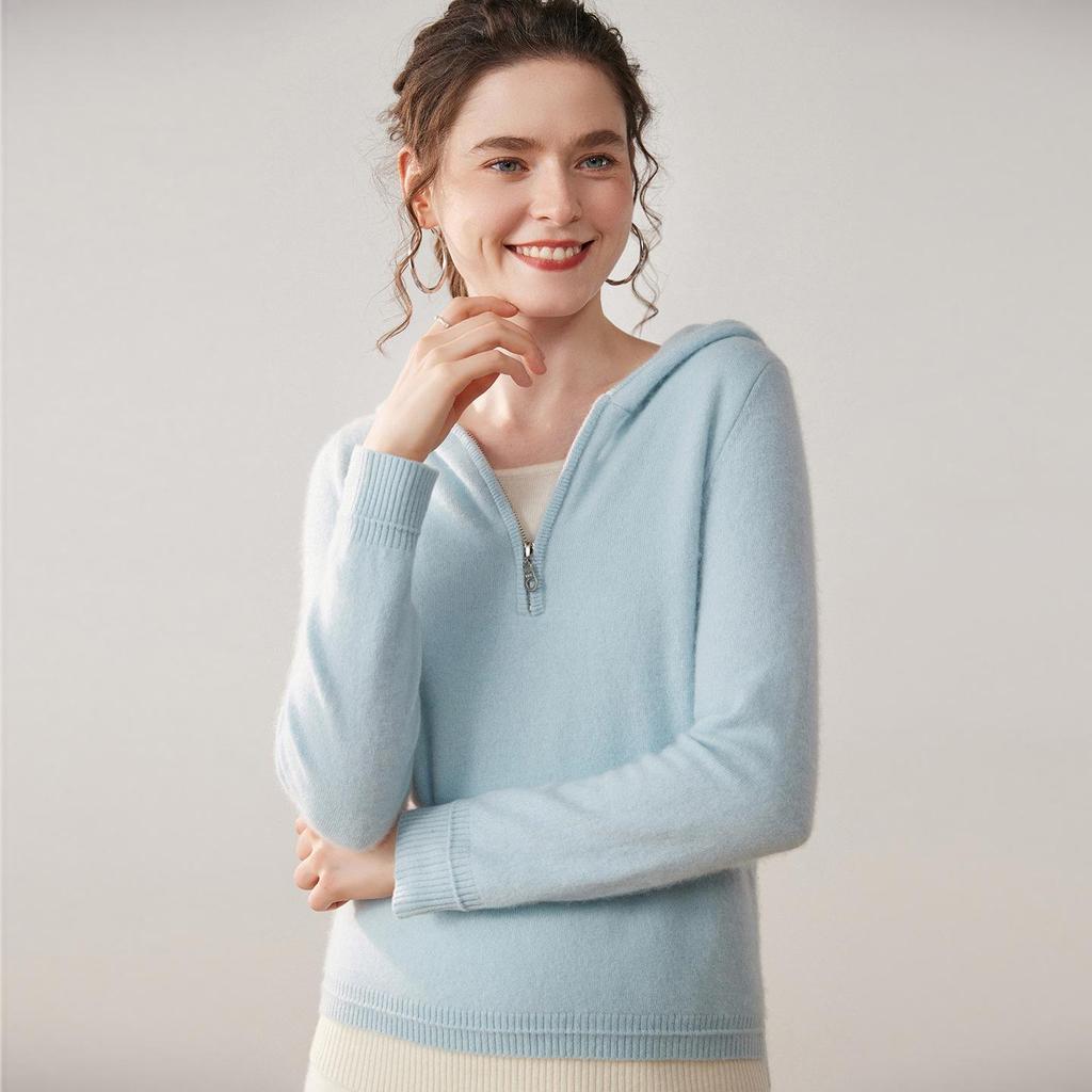 Women's Faux Two-Piece Hooded Cashmere Cardigan - Autumn/Winter Knit Outerwear Sweater