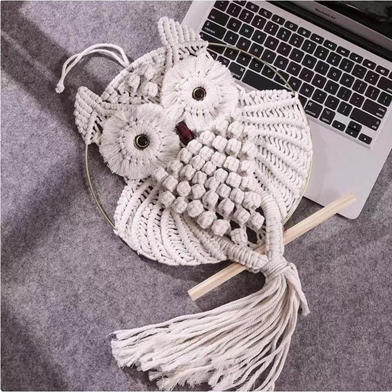 1pcs Handwoven Cotton Owl Wall Hanging | Nordic Bohemian Tapestry with Tassels Rope Decor Home Decoration Supplies