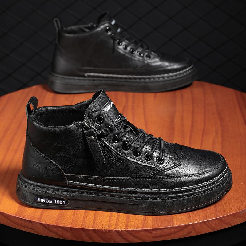 Herbst 2025 lässige Herrenschuhe warm Sportschuhe mit Boardsohle Reißverschluss Koreanische Version vielseitig Schwarz kurze Stiefel Herrenmode