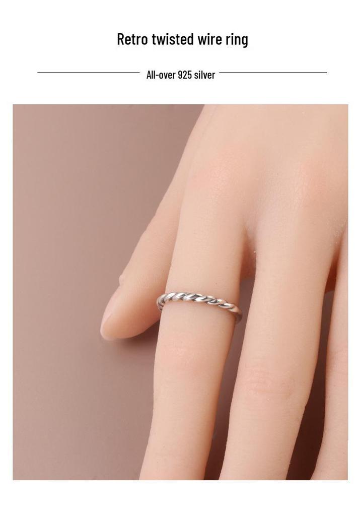 925 Sterling Silver Adjustable Twisted Ring for Women - Minimalist Index Finger Band