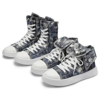 Unisex Sneakers Women Fashion Prints Lace-up High-top Canvas Shoes Men Two Ways Wear Soft Sole Casual Shoes Seasons Thin Boots