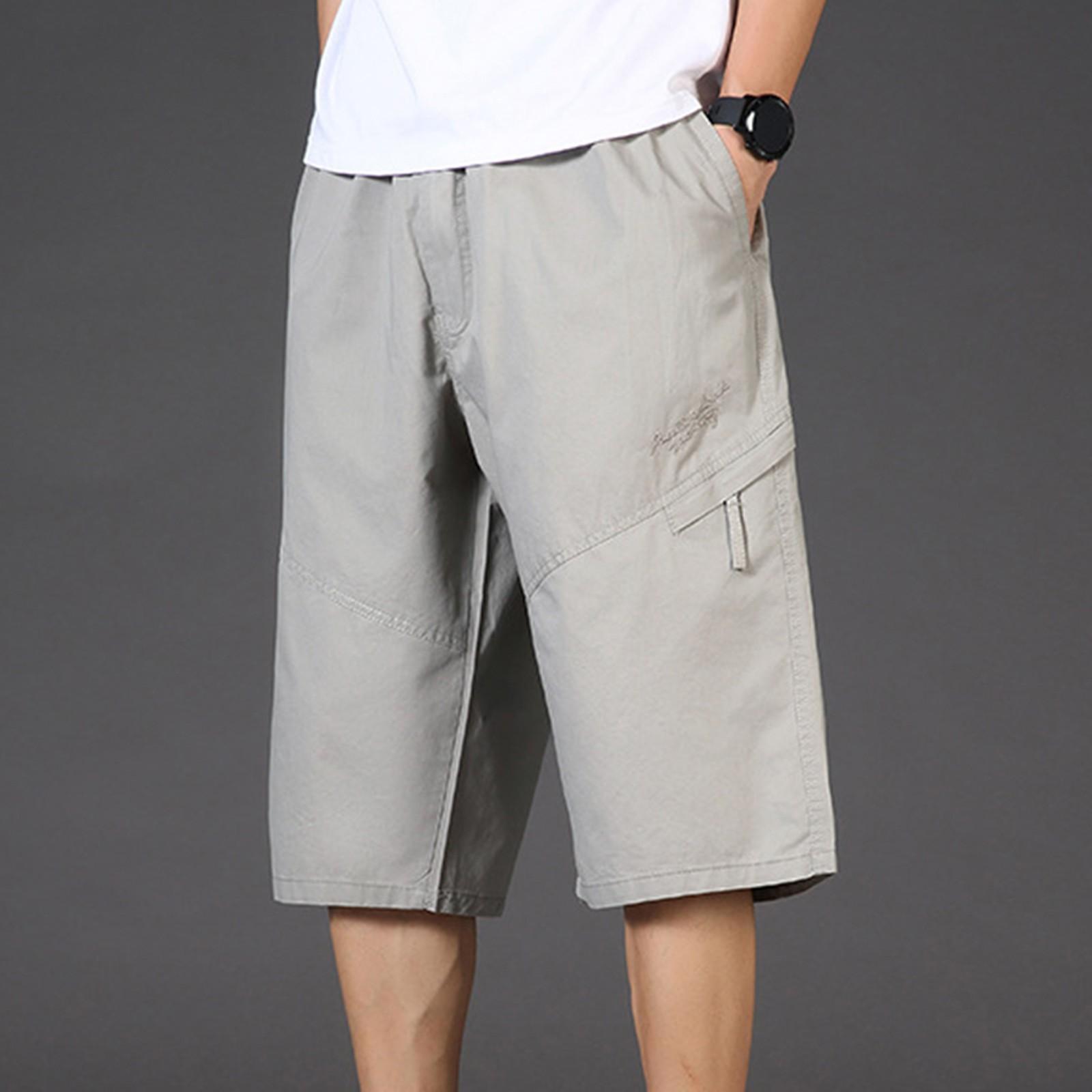 

Мужские летние шорты-карго с несколькими карманами, повседневные укороченные брюки, быстросохнущие спортивные брюки средней длины XL светло-серый