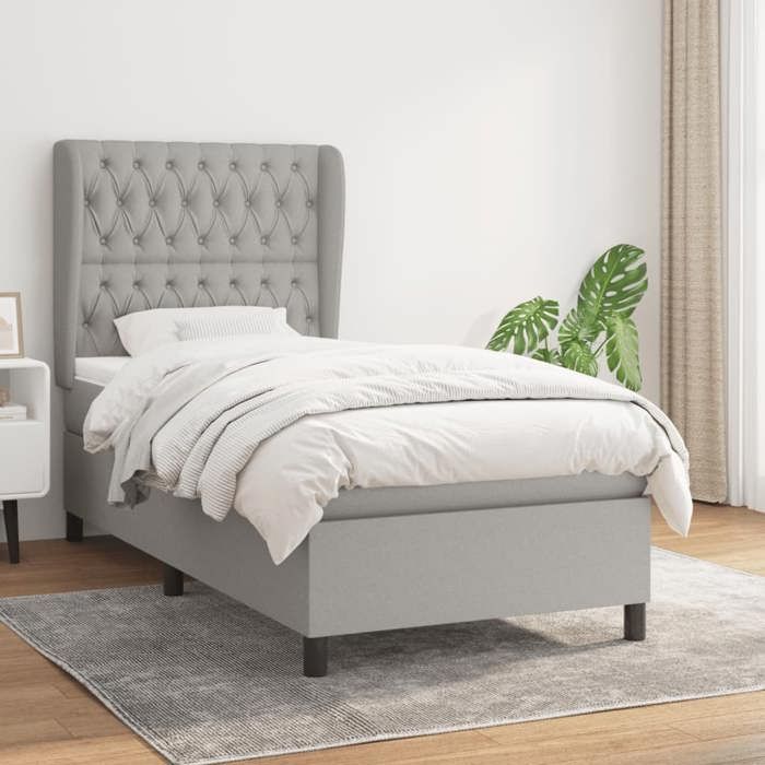 3128181 vidaXL Lit à sommier tapissier avec matelas Gris clair 100x200cm Tissu