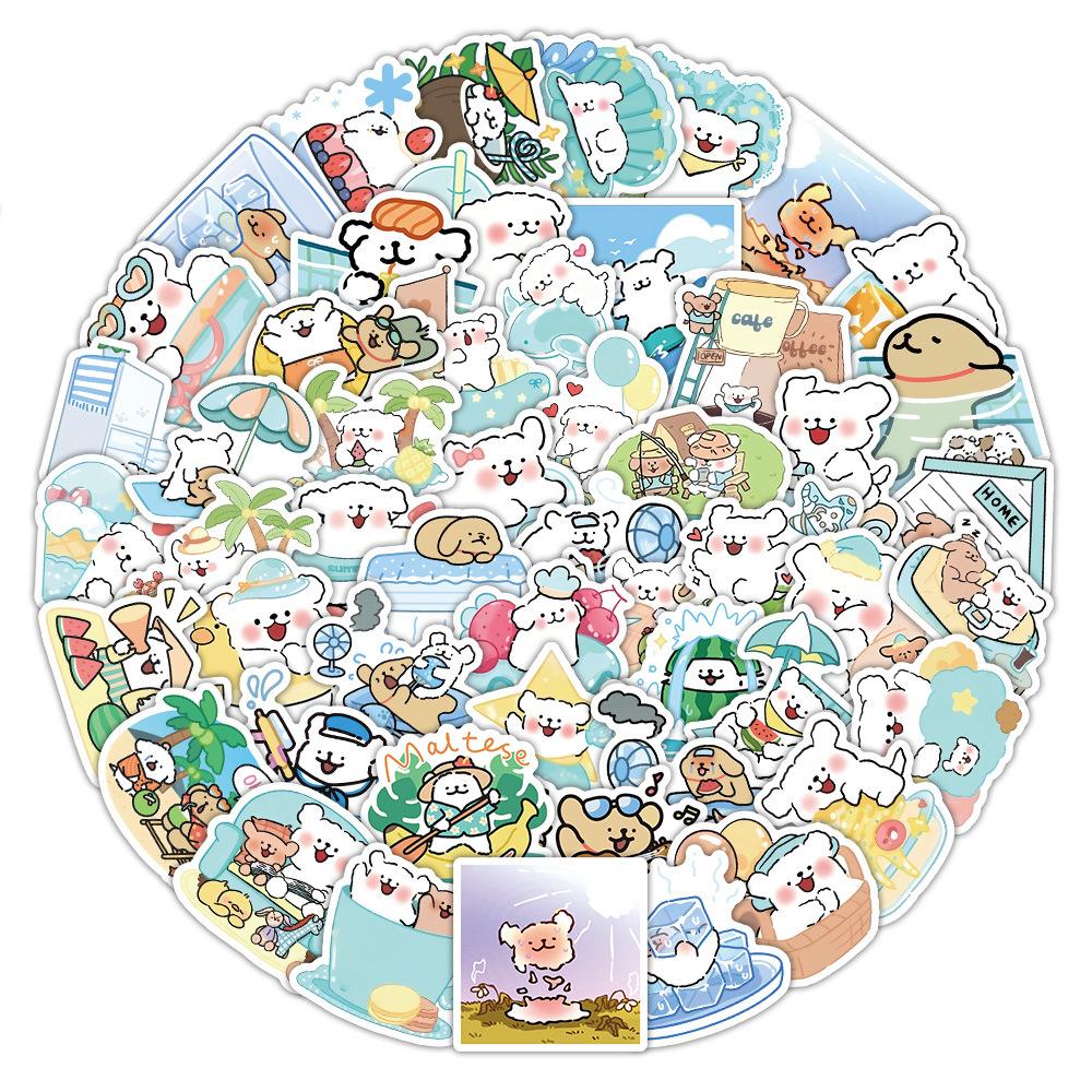 60Pcs Summer Small Fresh Line Dog Cartoon Graffiti Stickers Decoration Luggage Phone Guitar Scraphbook Cup Car Classic Kid Toys