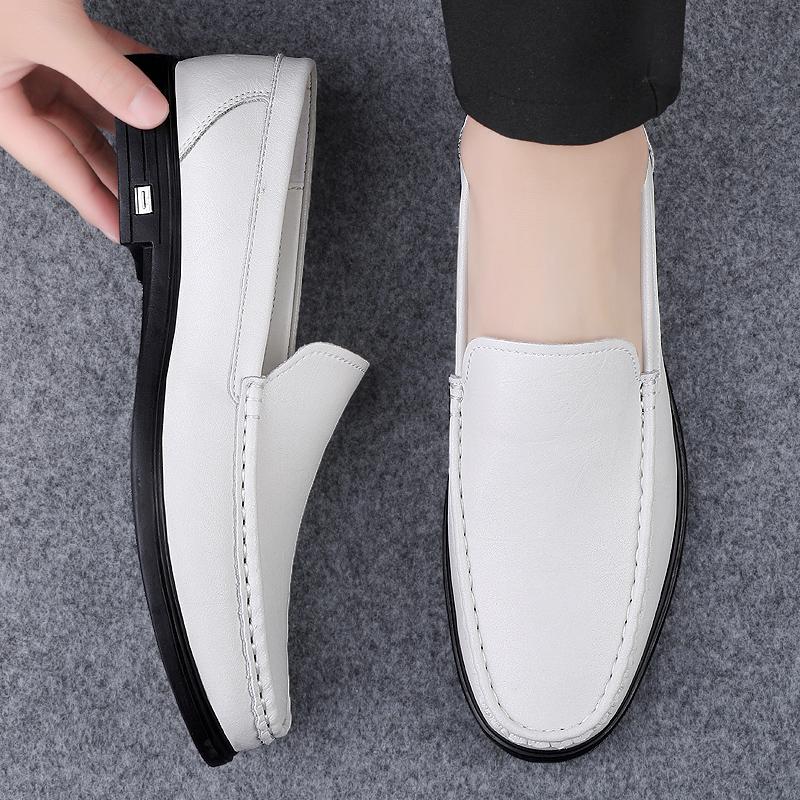 

Элегантные мужские удобные повседневные туфли, мужские мокасины из натуральной кожи, стильные мужские туфли без застежек, высококачественные мужские туфли ручной работы на плоской подошве 46 белый
