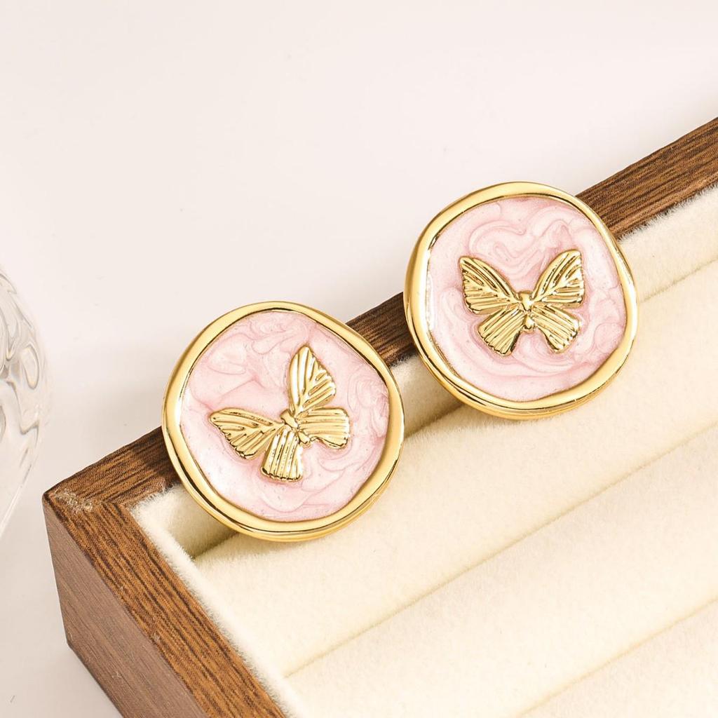 Elegant Geometric Butterfly Round Earrings