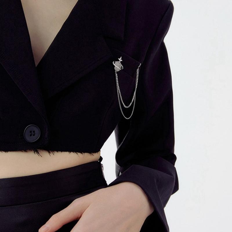 Chain Tassel Planet Suit Pin Brooch Single-Stitched Corsage Mourning Brooch