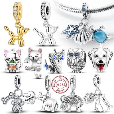 S Kupferanhänger Perlen Anhänger Elefant Katze Hund Tierperlen Passen Original Armband Charms Damenschmuck