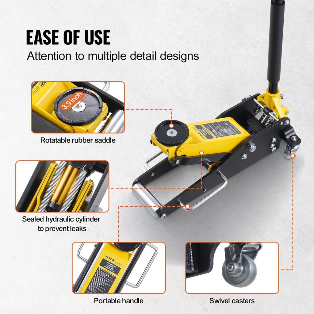 Low Profile Floor Jack 2 Ton Heavy Duty Dual Piston Rapid Pump