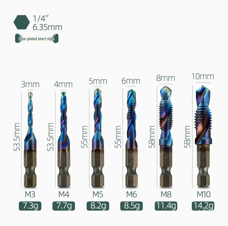 Yunbei Titanium-Plated High-Speed Steel Hex Shank Spiral Tap Drill