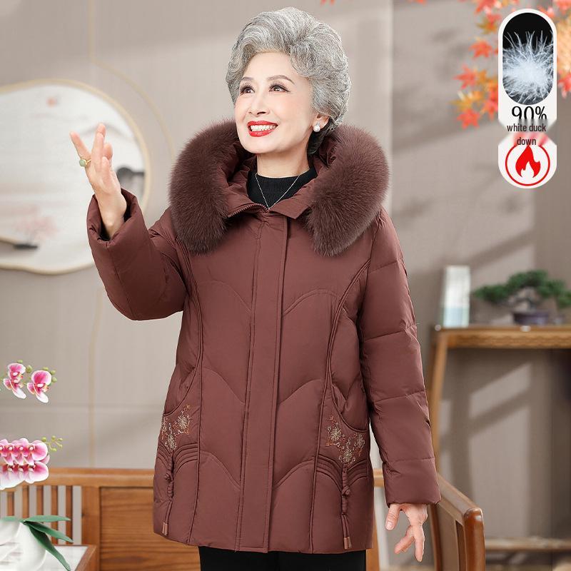 

Grandma s 2025 Women s Winter Hooded Down Jacket - Warm Festive Coat for Middle-Aged & Elderly 4XL