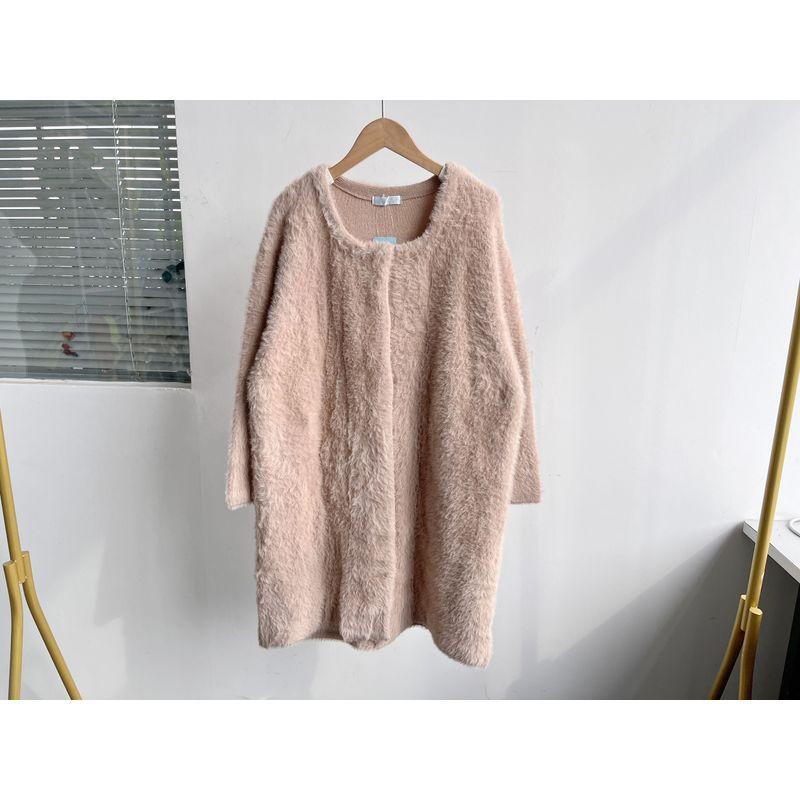 

Q1-352 Japan fashion Lady Elegant All-Match Plush Soft Glutinous Idle Style Mid-Length Cardigan Outerwear H25-2 Milk Cafe M