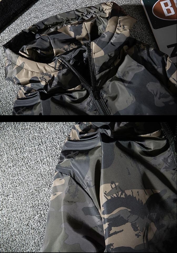 Aspersio Camouflage Long Military Warm Outerwear for Street American Military Mountain Nylon Outer Dark Green Zip-Up Hoodie, Sleeve, Hooded, Style,