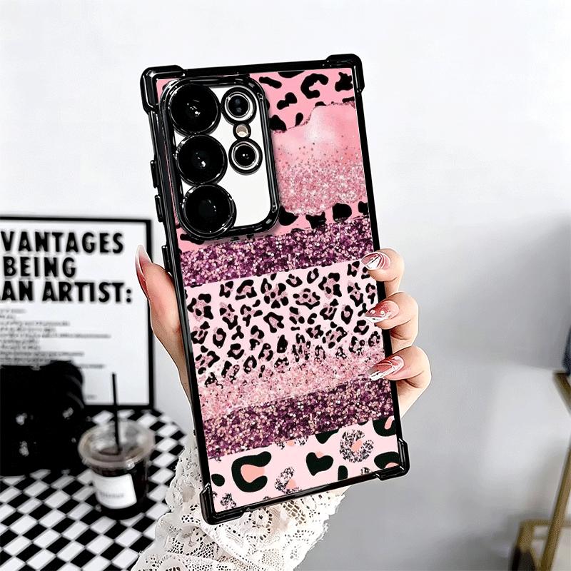 Pink Leopard Print Soft Phone Case For Samsung Galaxy S26 Ultra S25 Edge S24 FE S23 Plus S22 S21 + S20 Plating Anti-Fall Fundas