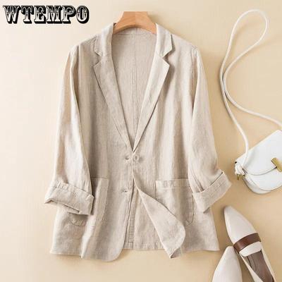 Women's Cotton and Linen Suit Jacket Loose Casual Long Sleeved Suit Top