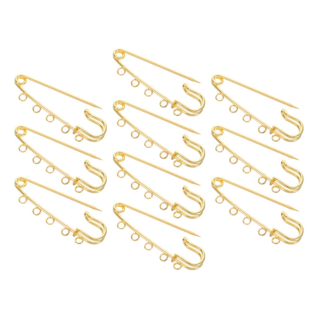 10Pcs Alloy Safety Pins with Holes DIY Brooch Base Pins for Clothing Fixing Craft Projects Jewelry Making Tassels Beads