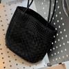 Stylish PU Woven Bucket Bag Women Medium Size Multi-Compartment Magnetic Adjustable Double Strap Urban Casual