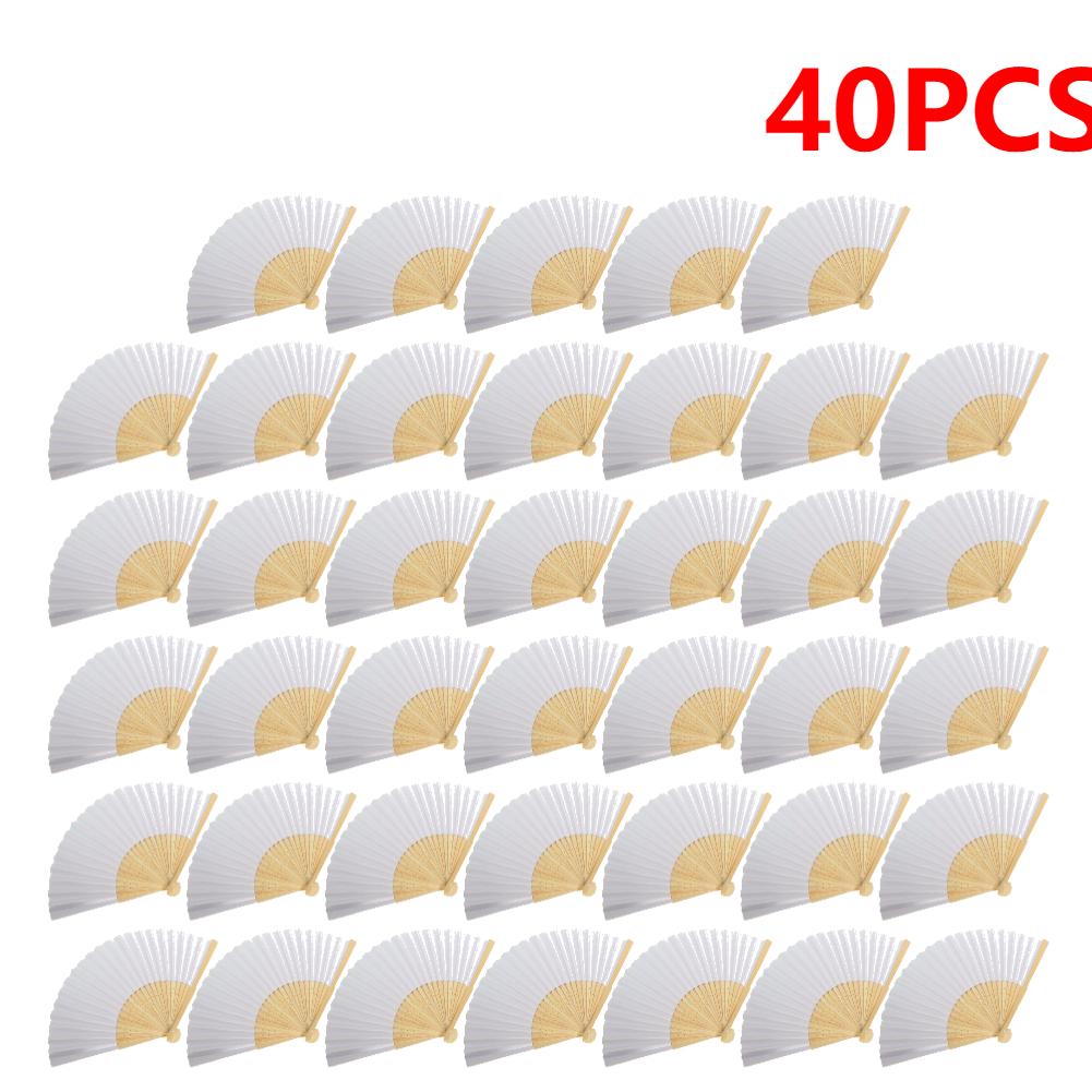 1-60PCS White Foldable Paper Fan Portable Chinese Bamboo Fan Wedding Gifts For Guest Birthday Party Decoration Kids Painting