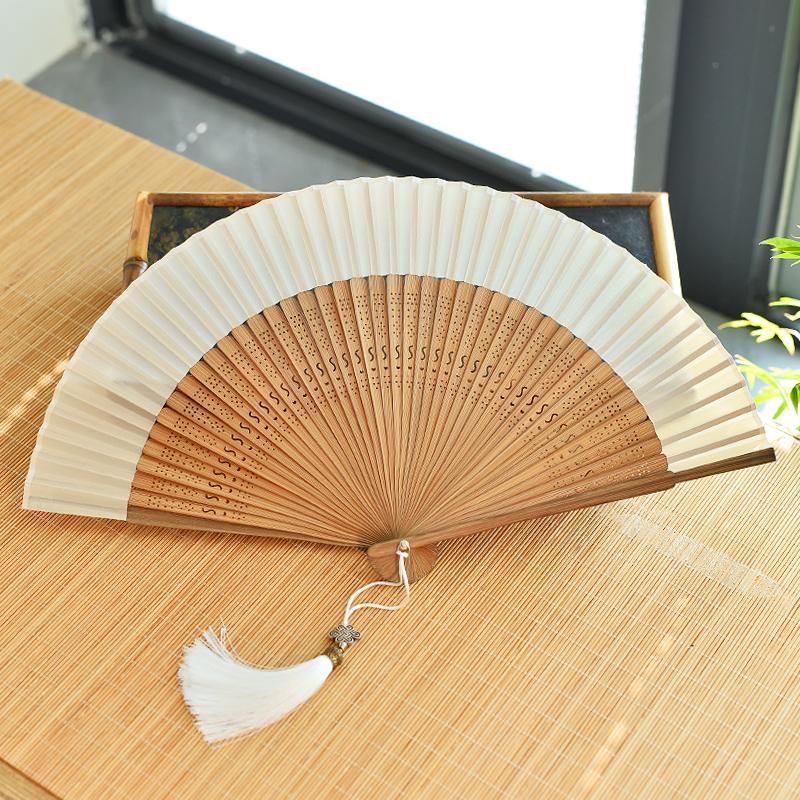 Chinese Custom Folding Fan Simulated Silk Fan Surface Bamboo Fan Bones Stage, Stage Props Decorative Crafts Chinese Culture