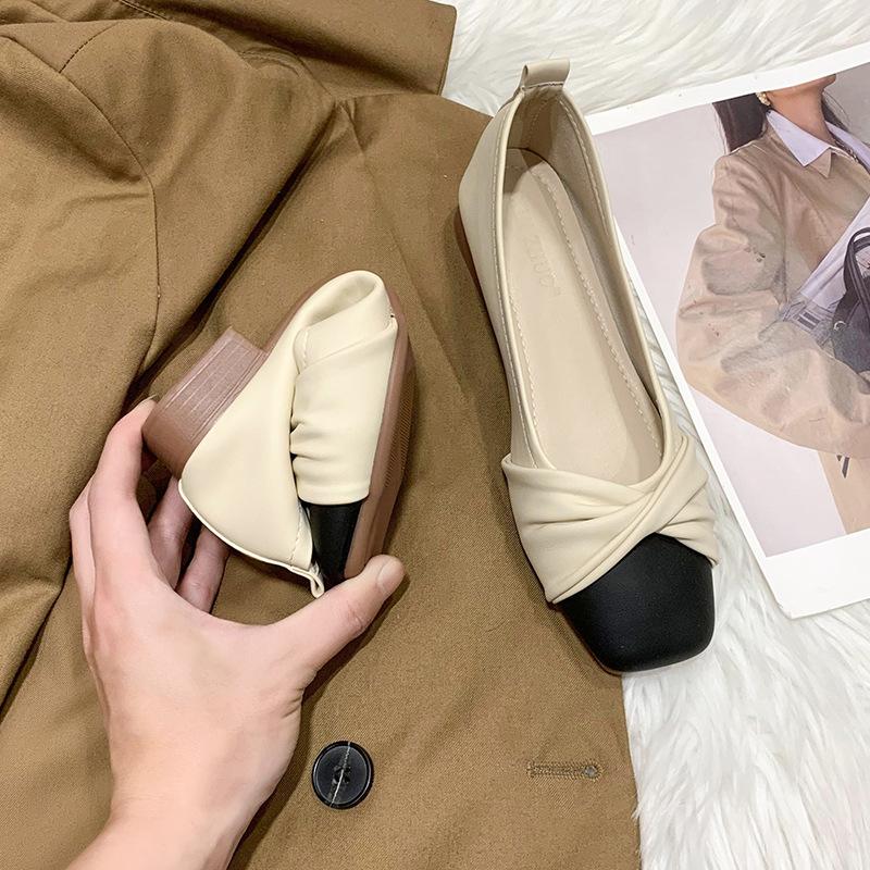 Khaki High-end British Style Square Head Flat-bottomed Ballet Women's Shoes 2025 New Models with Skirts Versatile Mary Jane Single Shoes