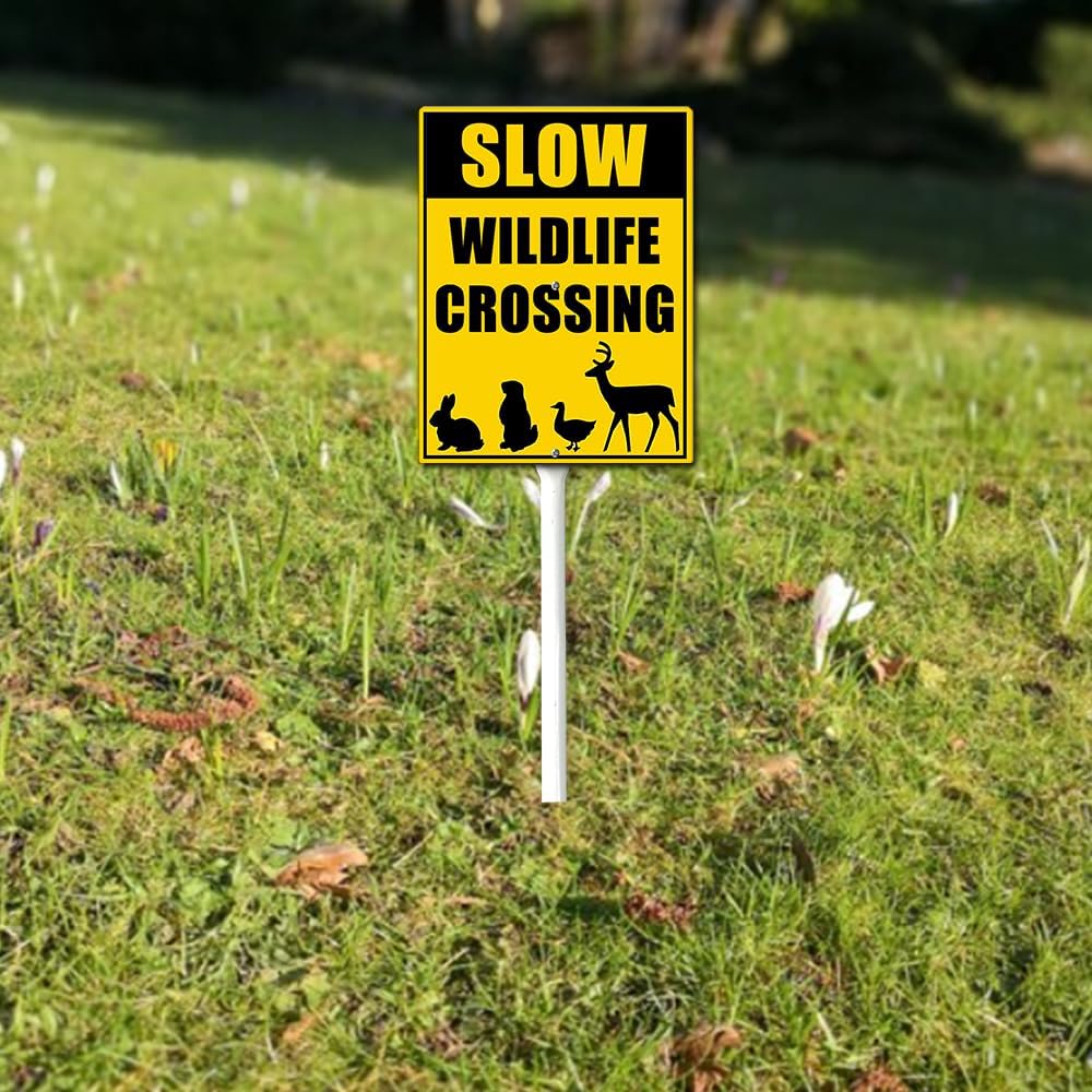 Slow Wildlife Crossing Sign With Stake Slow Down Sign For Neighborhoods Yard Farm Aluminium Caution 8x12inch Farm Decorations Yard Lawn Walkway