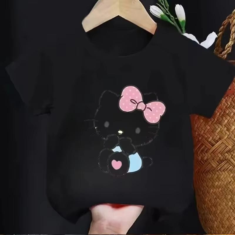 

2026 New Trendy and Cool Childrens Super Cute Katie Cat Print Comfortable and loose childrens and parents clothing Tshirt S
