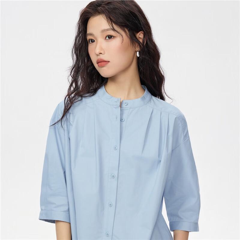 Giordano Women's Pure Cotton Stand-Up Collar Mid-Sleeve Shirt